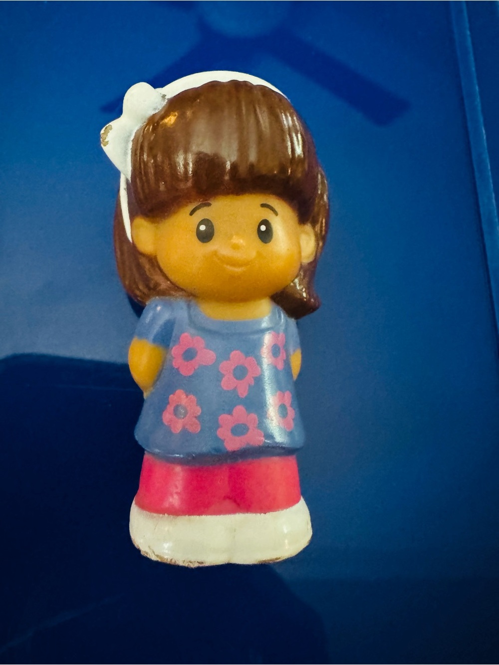 Cute Girl Figurine Toy in Blue Floral Dress and Pink Skirt